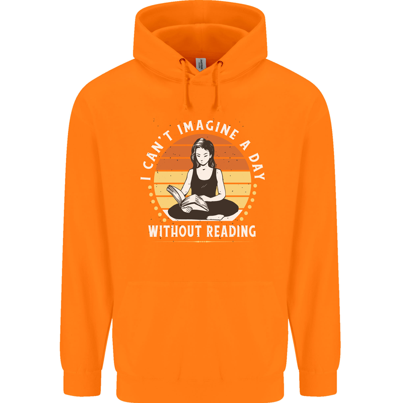Imagine a Day Without Reading Bookworm Childrens Kids Hoodie Orange