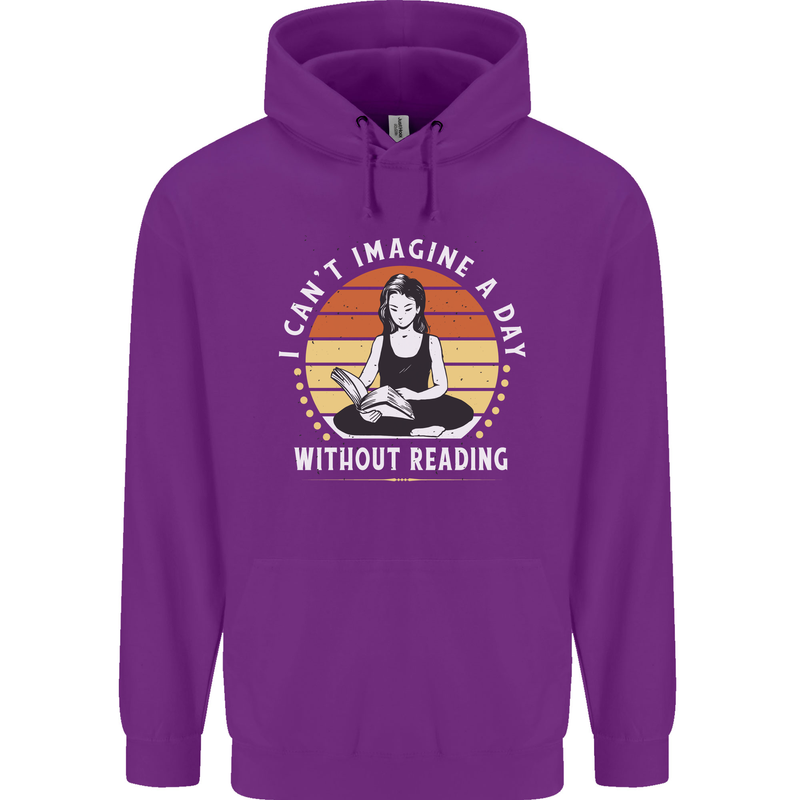 Imagine a Day Without Reading Bookworm Childrens Kids Hoodie Purple