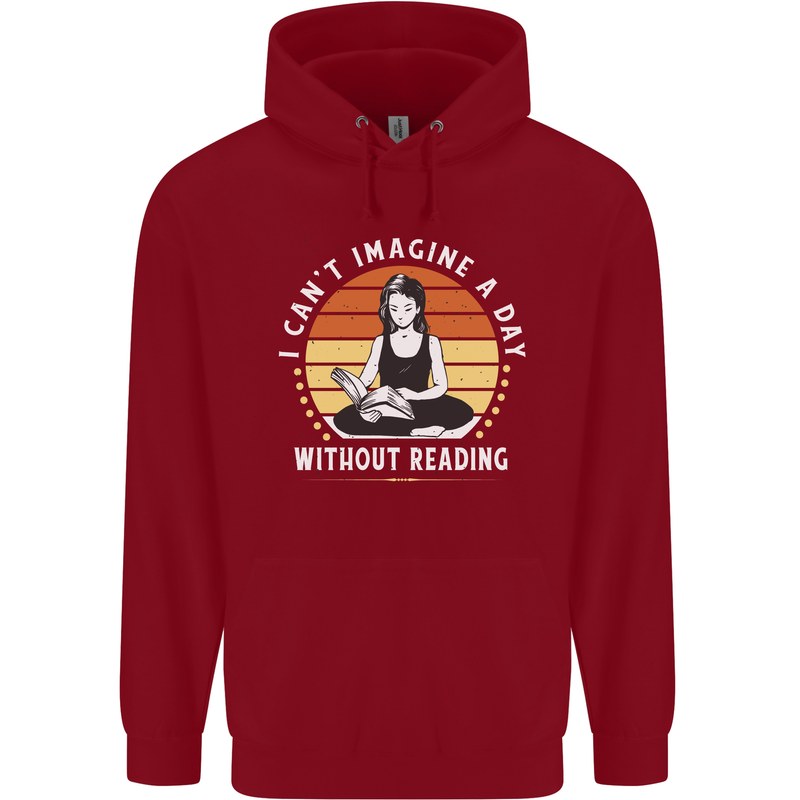 Imagine a Day Without Reading Bookworm Childrens Kids Hoodie Red