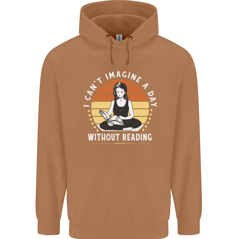 Imagine a Day Without Reading Bookworm Mens 80% Cotton Hoodie Caramel Latte