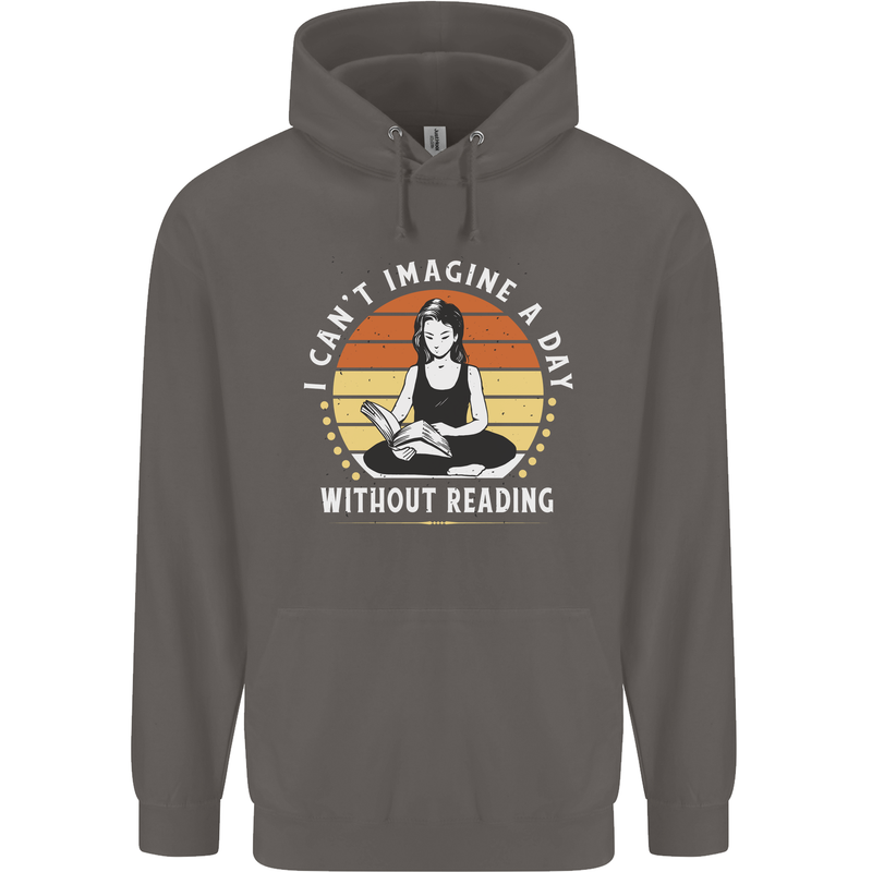Imagine a Day Without Reading Bookworm Mens 80% Cotton Hoodie Charcoal
