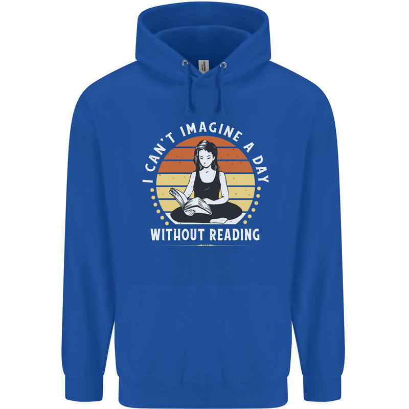 Imagine a Day Without Reading Bookworm Mens 80% Cotton Hoodie Royal Blue