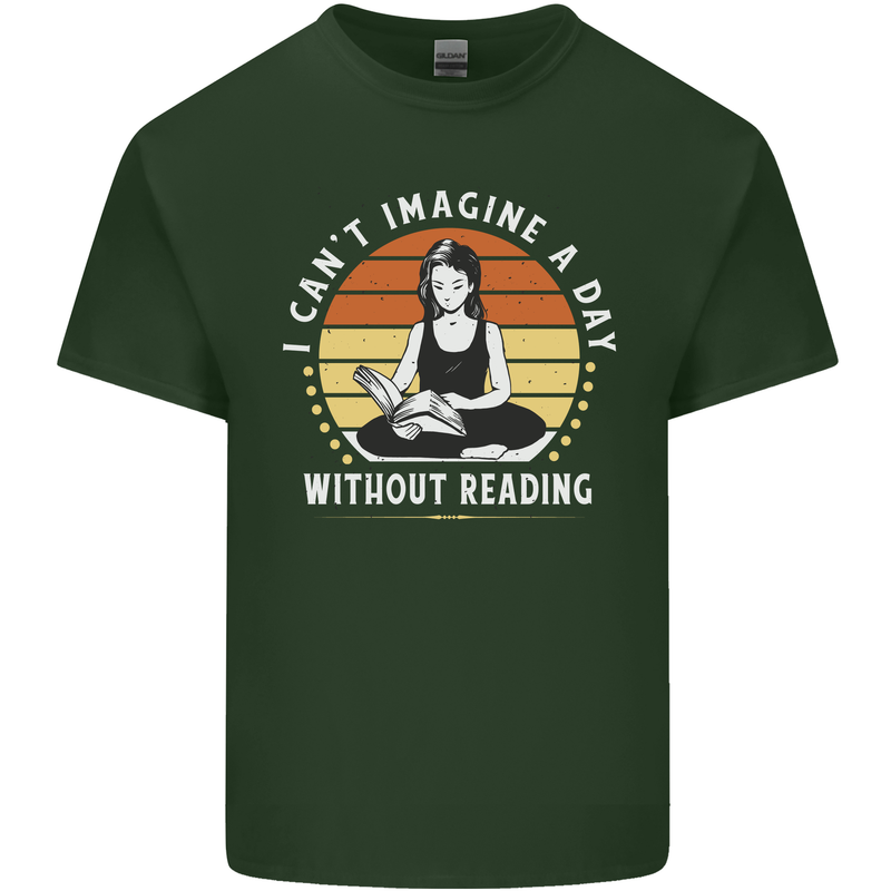 Imagine a Day Without Reading Bookworm Mens Cotton T-Shirt Tee Top Forest Green