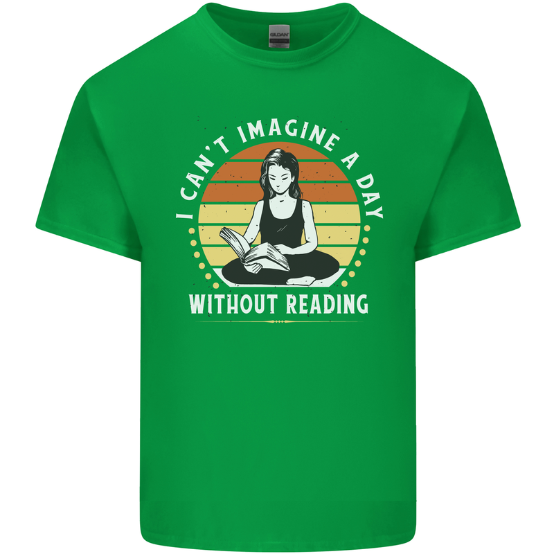 Imagine a Day Without Reading Bookworm Mens Cotton T-Shirt Tee Top Irish Green