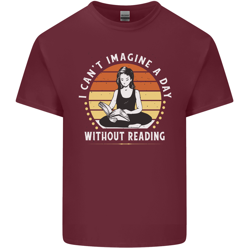 Imagine a Day Without Reading Bookworm Mens Cotton T-Shirt Tee Top Maroon