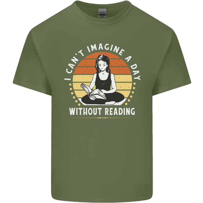 Imagine a Day Without Reading Bookworm Mens Cotton T-Shirt Tee Top Military Green