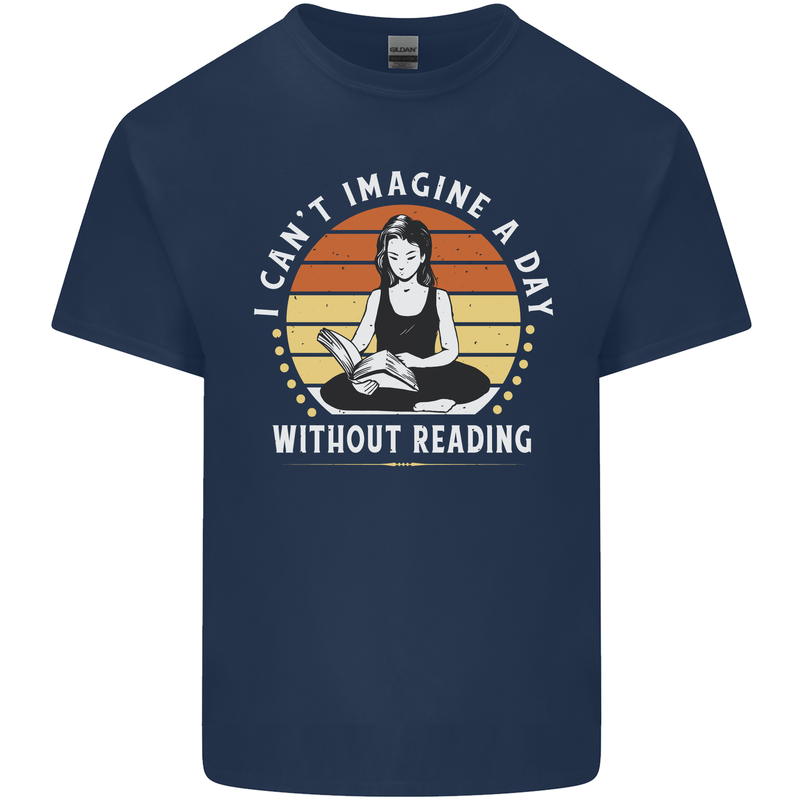 Imagine a Day Without Reading Bookworm Mens Cotton T-Shirt Tee Top Navy Blue