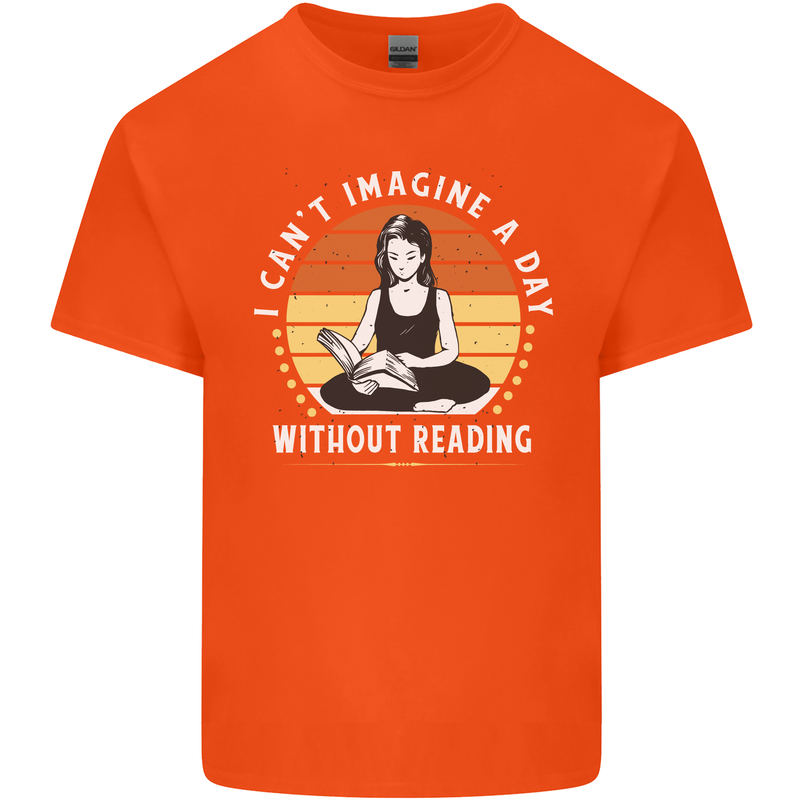 Imagine a Day Without Reading Bookworm Mens Cotton T-Shirt Tee Top Orange