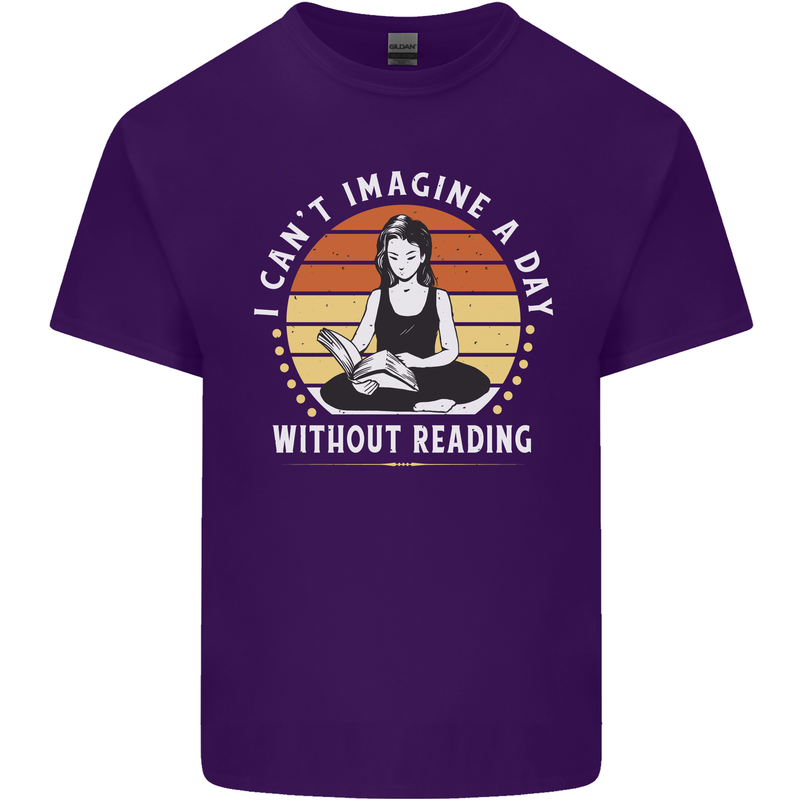 Imagine a Day Without Reading Bookworm Mens Cotton T-Shirt Tee Top Purple