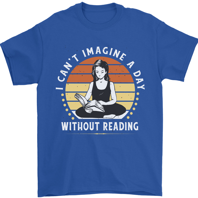 Imagine a Day Without Reading Bookworm Mens T-Shirt 100% Cotton Royal Blue