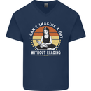 Imagine a Day Without Reading Bookworm Mens V-Neck Cotton T-Shirt Navy Blue