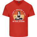 Imagine a Day Without Reading Bookworm Mens V-Neck Cotton T-Shirt Red
