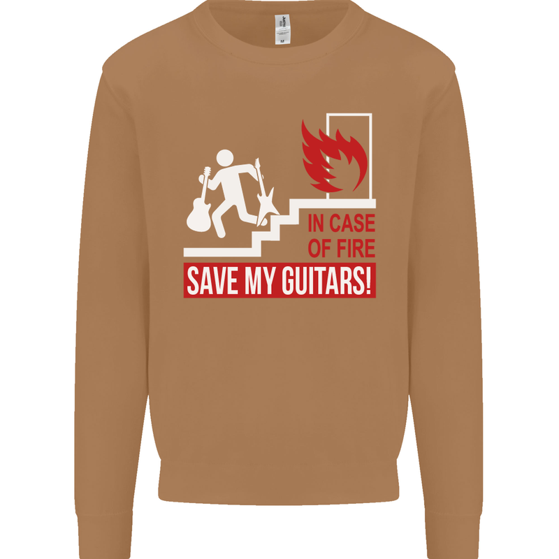 In Case of Emergency Save My Guitars Mens Sweatshirt Jumper Caramel Latte