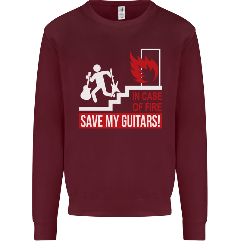 In Case of Emergency Save My Guitars Mens Sweatshirt Jumper Maroon