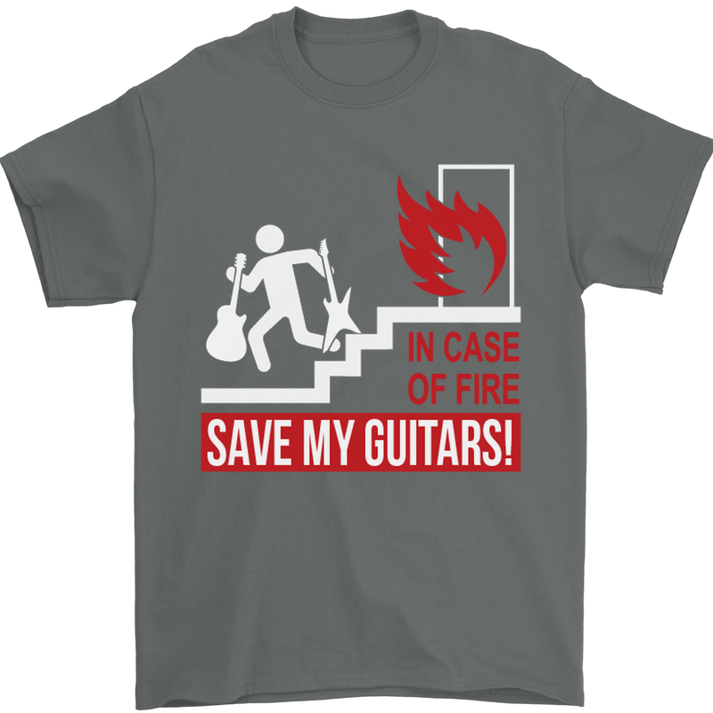 In Case of Emergency Save My Guitars Mens T-Shirt Cotton Gildan Charcoal