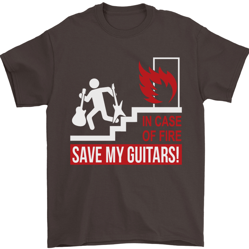 In Case of Emergency Save My Guitars Mens T-Shirt Cotton Gildan Dark Chocolate