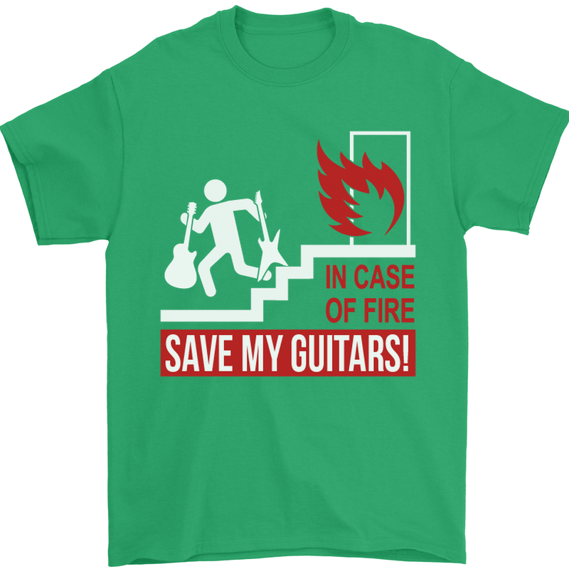In Case of Emergency Save My Guitars Mens T-Shirt Cotton Gildan Irish Green