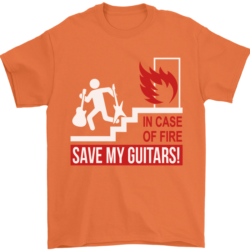 In Case of Emergency Save My Guitars Mens T-Shirt Cotton Gildan Orange