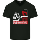 In Case of Emergency Save My Guitars Mens V-Neck Cotton T-Shirt Black