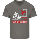 In Case of Emergency Save My Guitars Mens V-Neck Cotton T-Shirt Charcoal