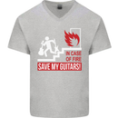 In Case of Emergency Save My Guitars Mens V-Neck Cotton T-Shirt Sports Grey