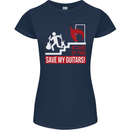 In Case of Emergency Save My Guitars Womens Petite Cut T-Shirt Navy Blue