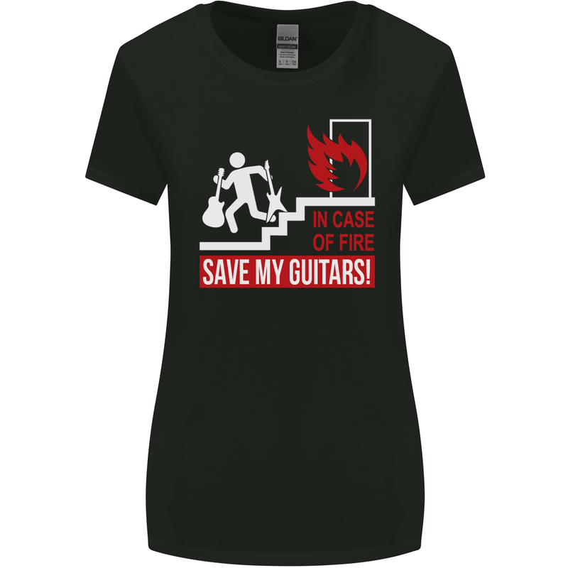 In Case of Emergency Save My Guitars Womens Wider Cut T-Shirt Black