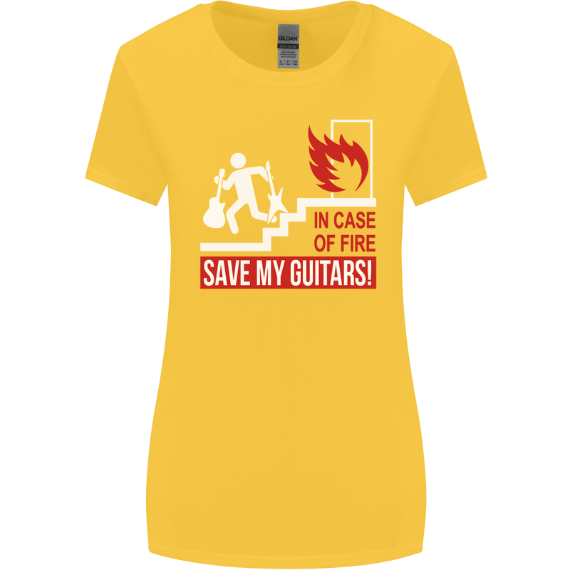 In Case of Emergency Save My Guitars Womens Wider Cut T-Shirt Yellow
