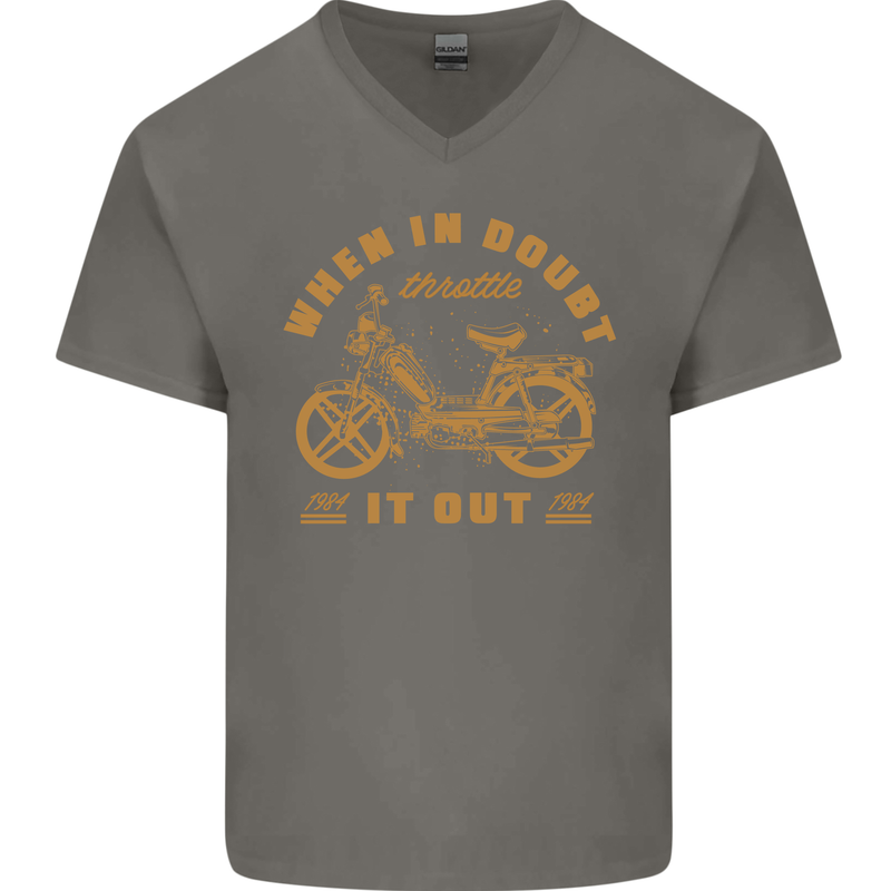 In Doubt Moped Biker Motorcycle Scooter Mens V-Neck Cotton T-Shirt Charcoal