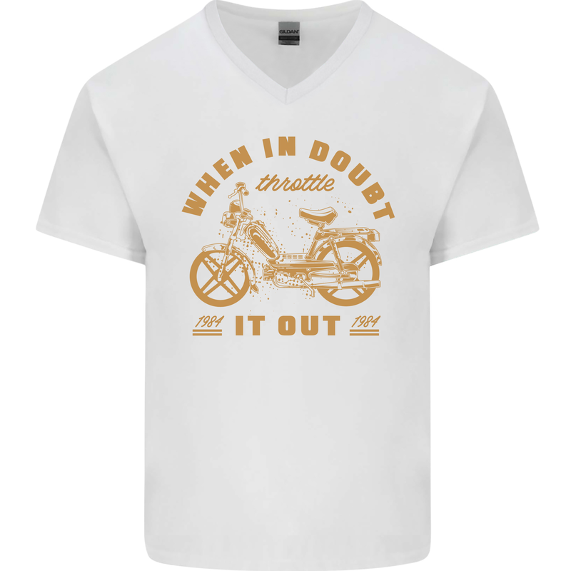 In Doubt Moped Biker Motorcycle Scooter Mens V-Neck Cotton T-Shirt White