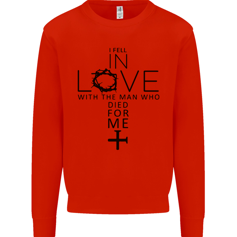 In Love With the Cross Christian Christ Kids Sweatshirt Jumper Bright Red