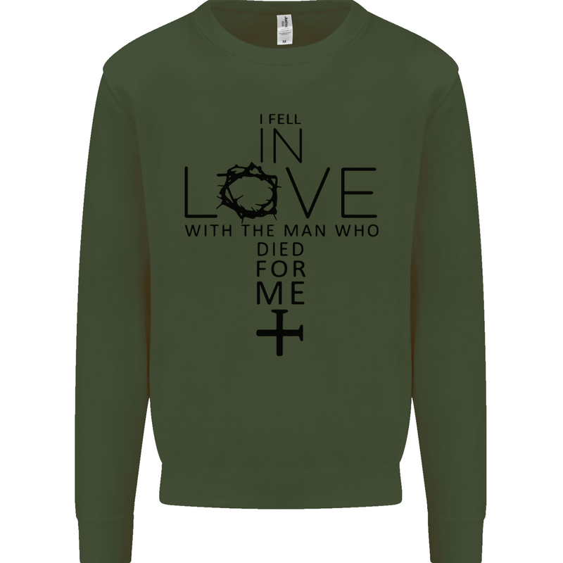 In Love With the Cross Christian Christ Kids Sweatshirt Jumper Forest Green