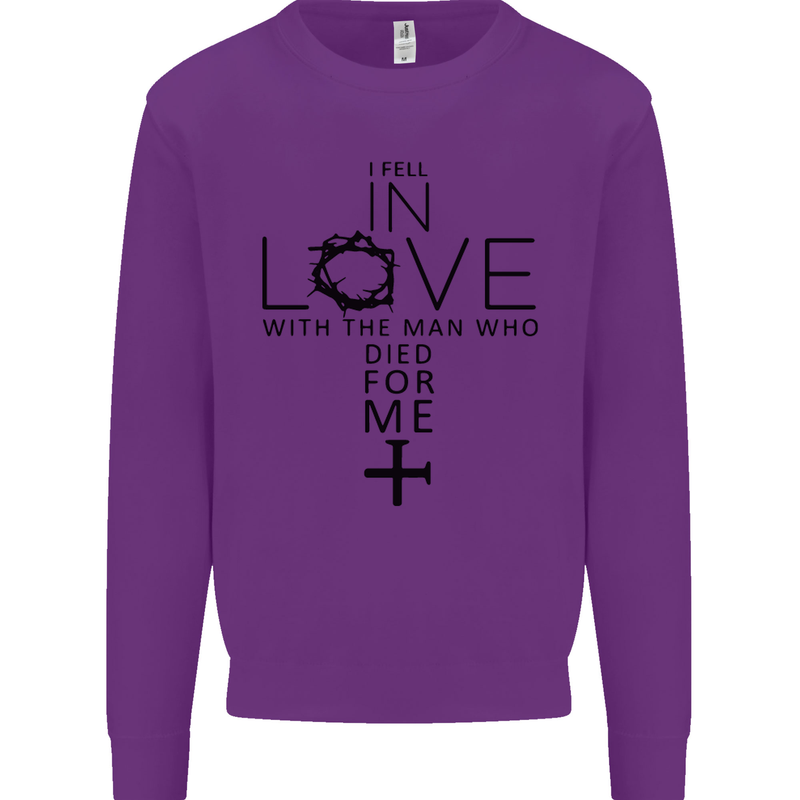 In Love With the Cross Christian Christ Kids Sweatshirt Jumper Purple