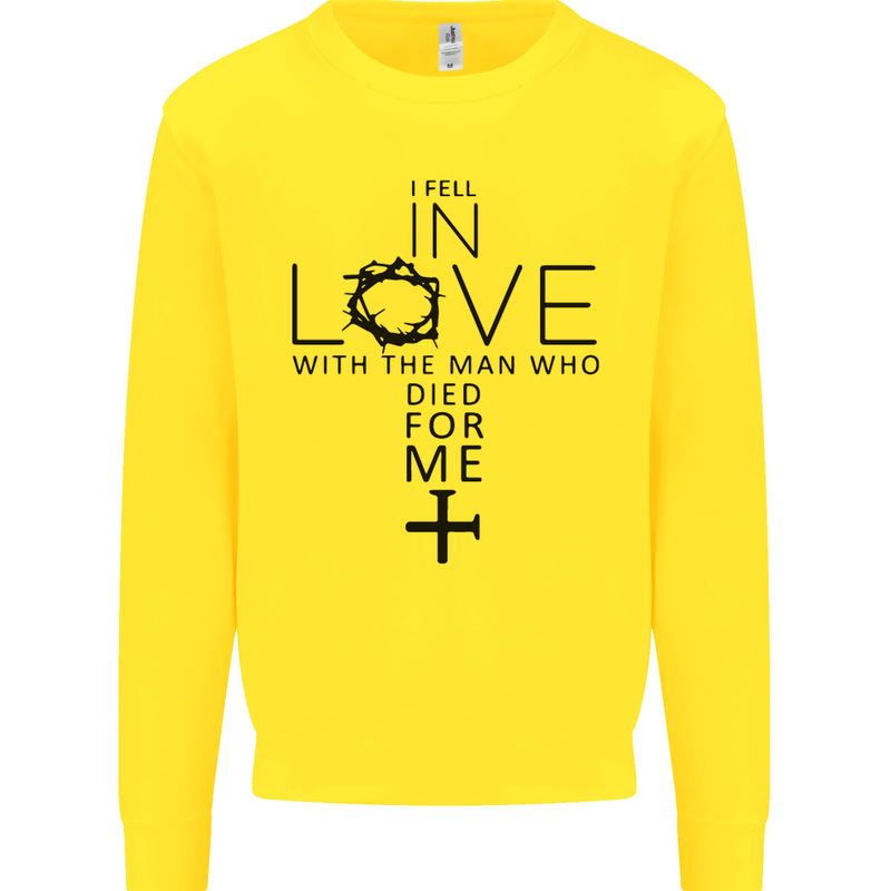 In Love With the Cross Christian Christ Kids Sweatshirt Jumper Yellow