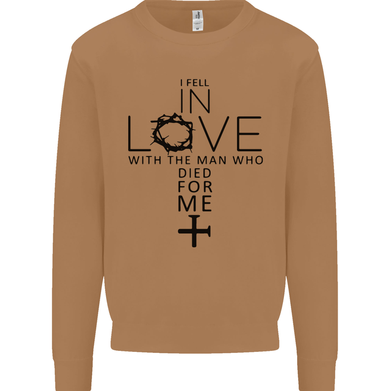 In Love With the Cross Christian Christ Mens Sweatshirt Jumper Caramel Latte