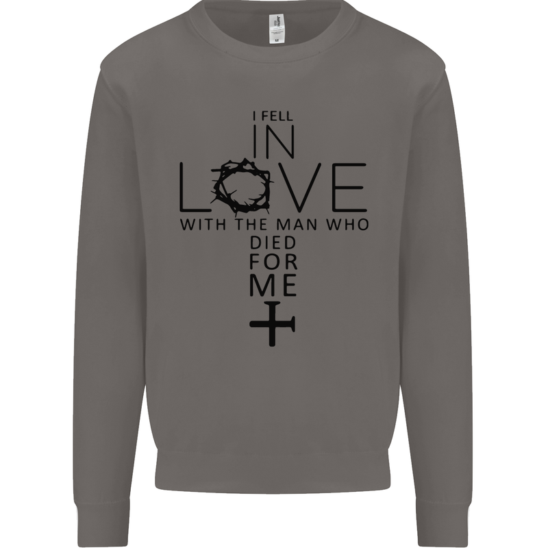 In Love With the Cross Christian Christ Mens Sweatshirt Jumper Charcoal