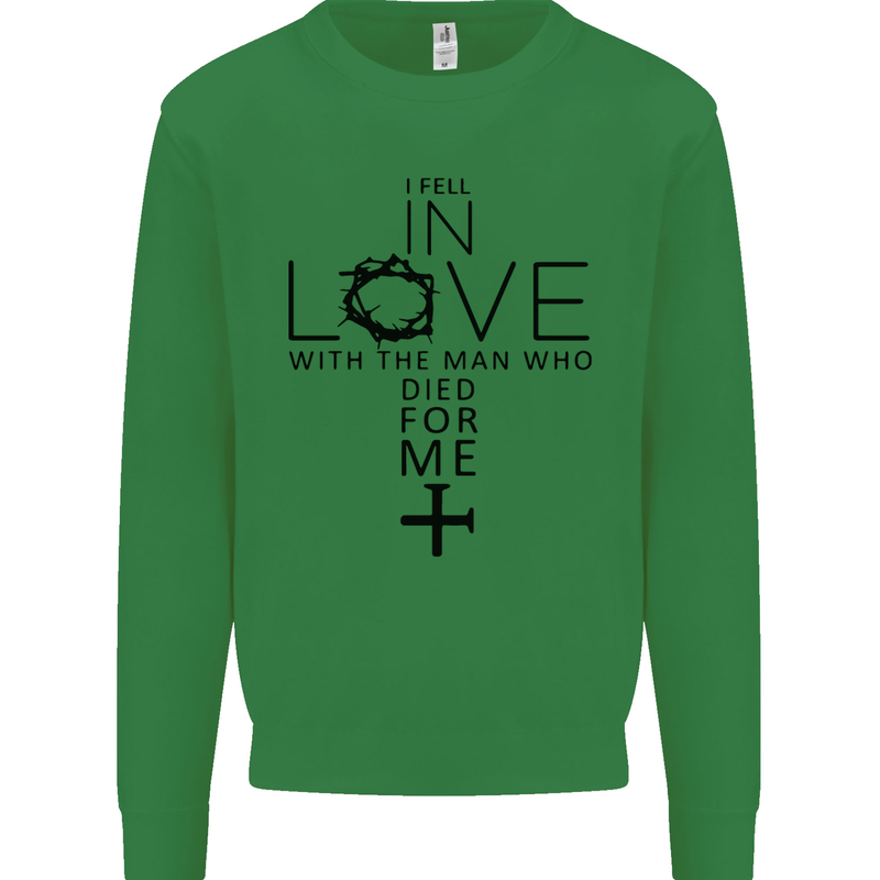 In Love With the Cross Christian Christ Mens Sweatshirt Jumper Irish Green