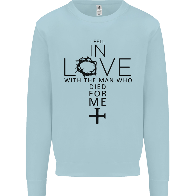 In Love With the Cross Christian Christ Mens Sweatshirt Jumper Light Blue