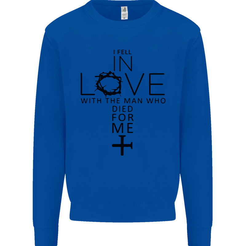 In Love With the Cross Christian Christ Mens Sweatshirt Jumper Royal Blue