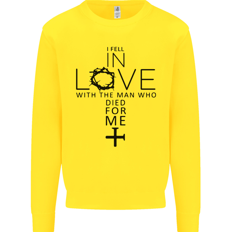In Love With the Cross Christian Christ Mens Sweatshirt Jumper Yellow