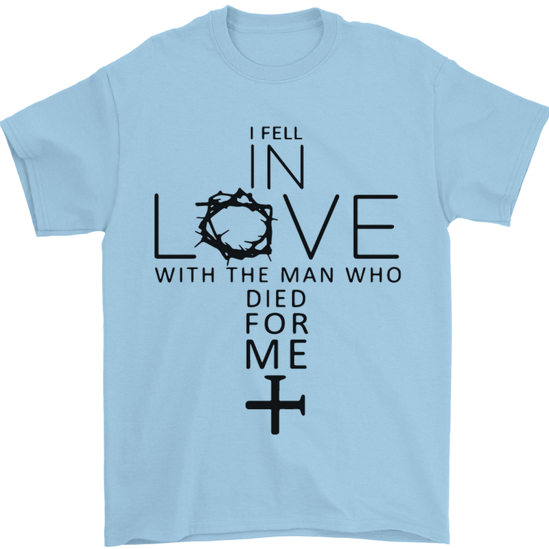 In Love With the Cross Christian Christ Mens T-Shirt Cotton Gildan Light Blue