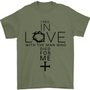 In Love With the Cross Christian Christ Mens T-Shirt Cotton Gildan Military Green