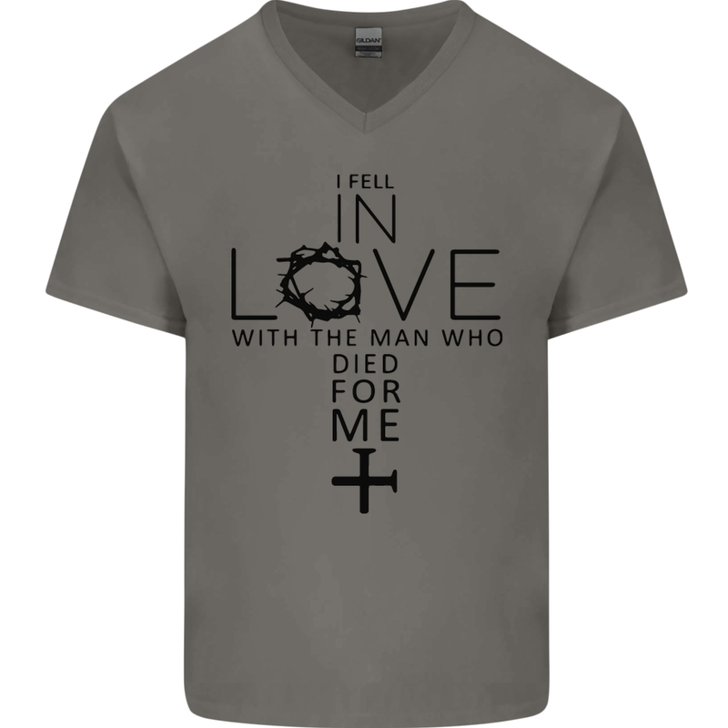 In Love With the Cross Christian Christ Mens V-Neck Cotton T-Shirt Charcoal