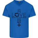 In Love With the Cross Christian Christ Mens V-Neck Cotton T-Shirt Royal Blue