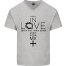 In Love With the Cross Christian Christ Mens V-Neck Cotton T-Shirt Sports Grey