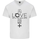 In Love With the Cross Christian Christ Mens V-Neck Cotton T-Shirt White