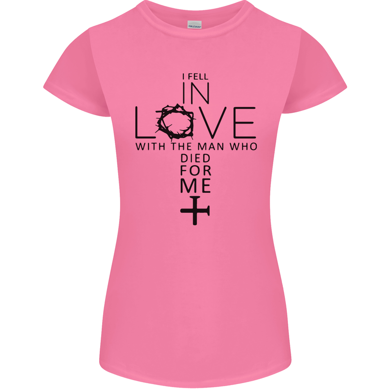 In Love With the Cross Christian Christ Womens Petite Cut T-Shirt Azalea