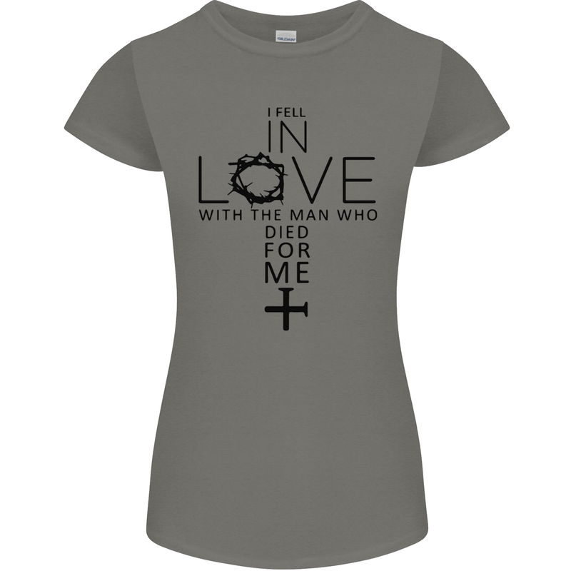 In Love With the Cross Christian Christ Womens Petite Cut T-Shirt Charcoal