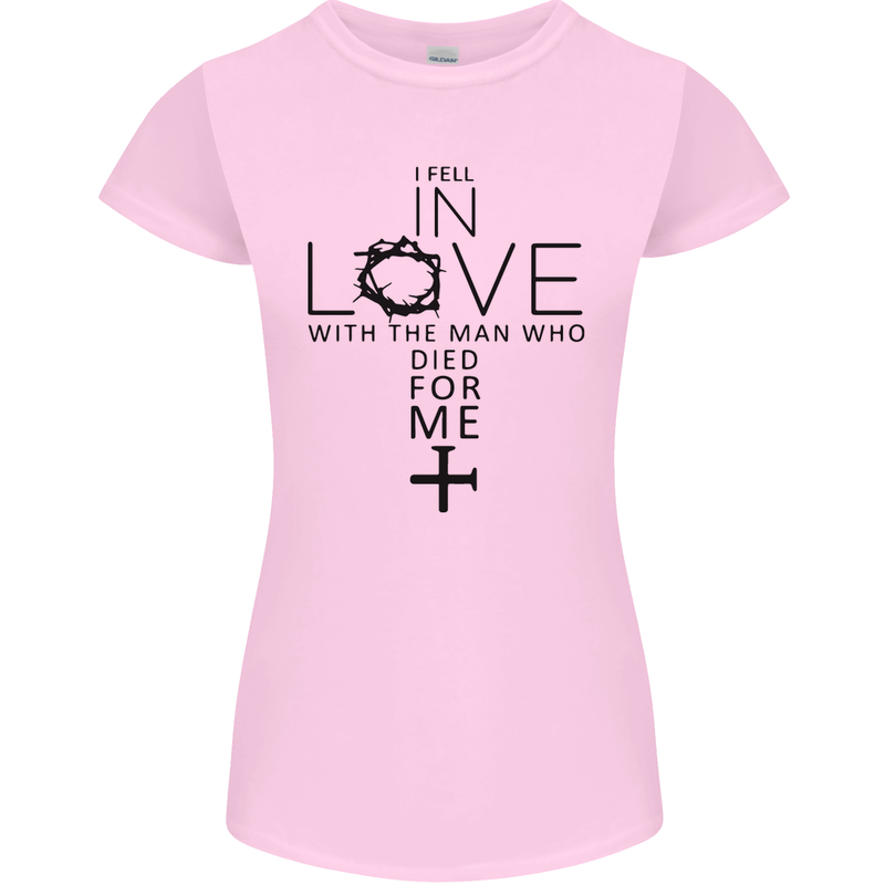 In Love With the Cross Christian Christ Womens Petite Cut T-Shirt Light Pink