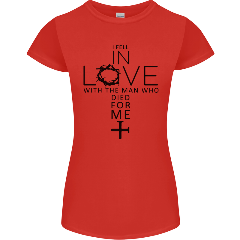 In Love With the Cross Christian Christ Womens Petite Cut T-Shirt Red